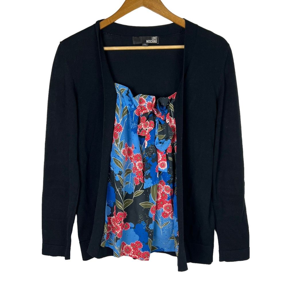 Love Moschino Womens Designer Floral Flower Cardigan L/S Shirt Blouse Sz 44 US 8